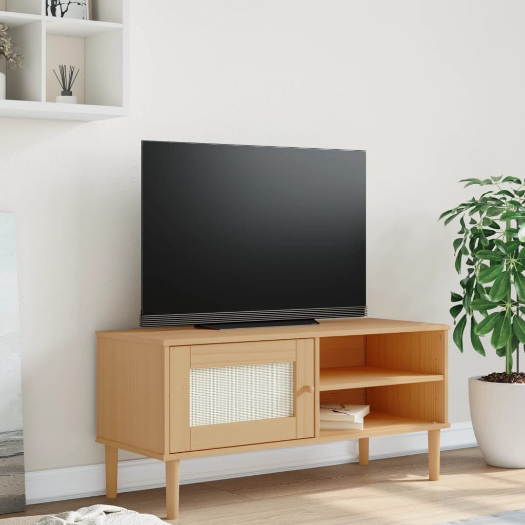 vidaXL ТВ шкаф SENJA ратанова визия кафяв 106x40x49 см бор масив