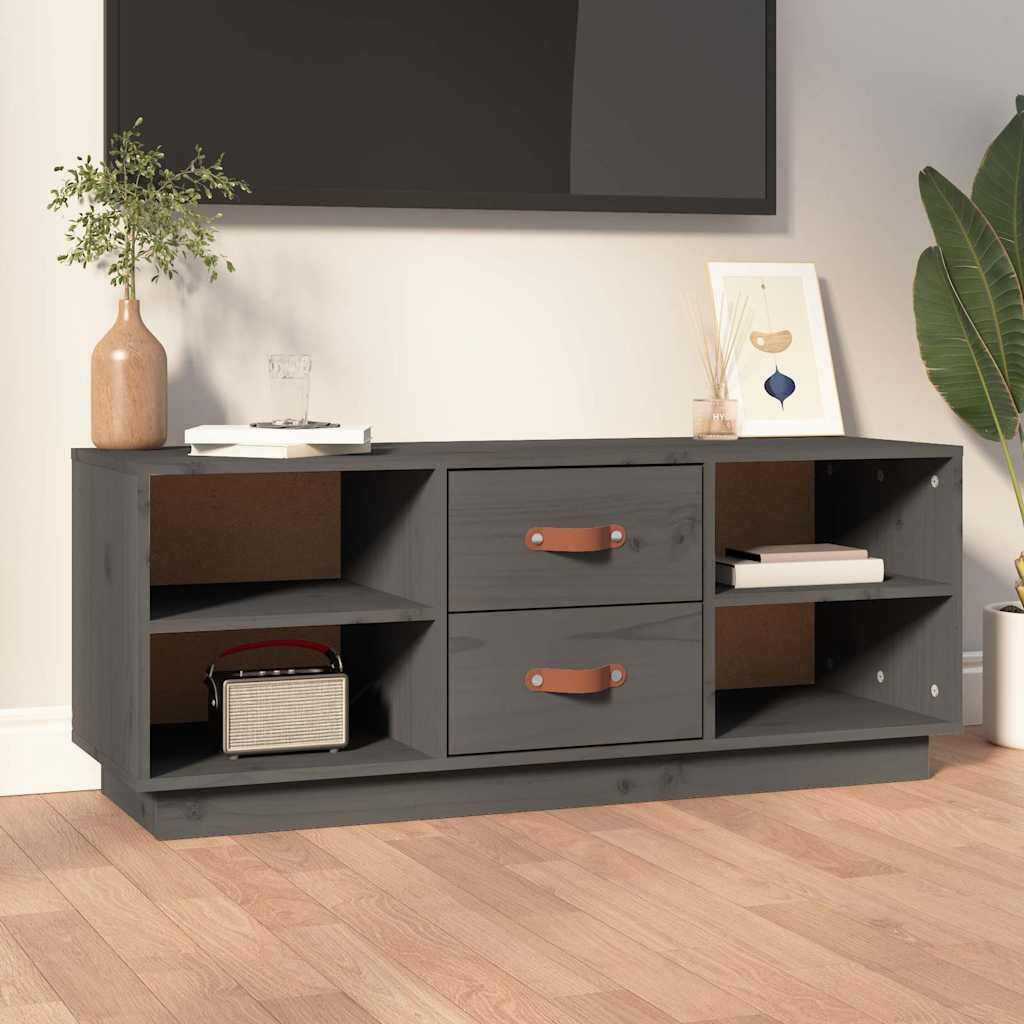vidaXL ТВ шкаф сив 100x34x40 см бор масив
