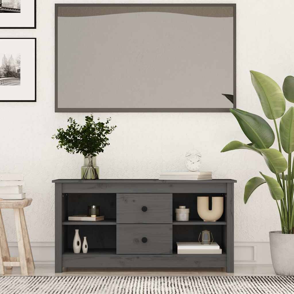 vidaXL ТВ шкаф сив 103x365x52 см бор масив