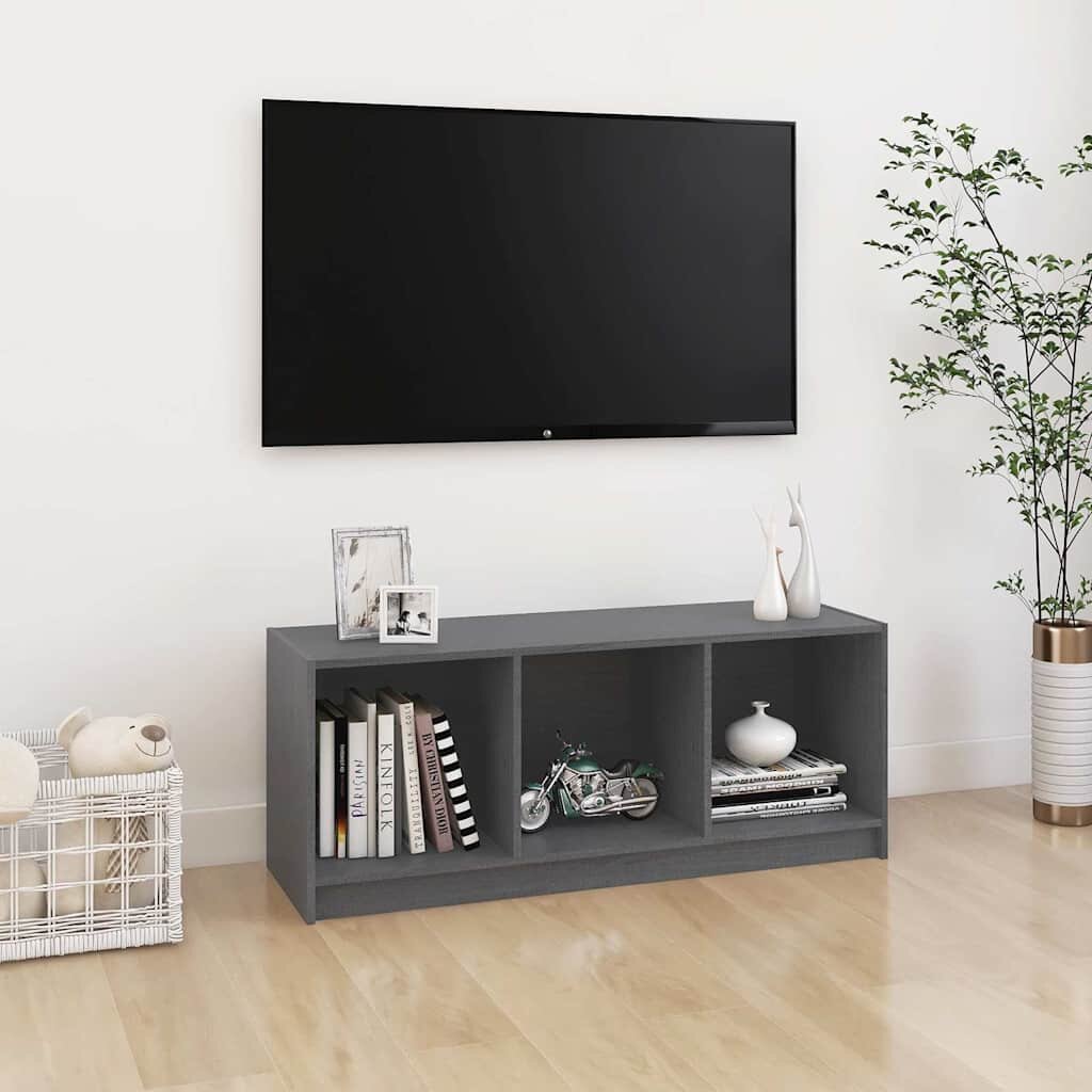 vidaXL ТВ шкаф сив 104x33x41 см бор масив