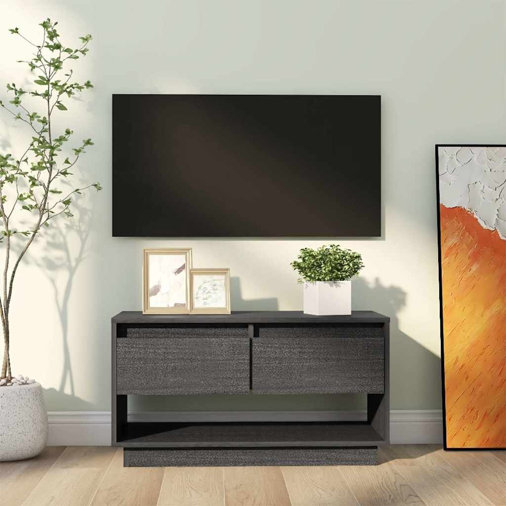 vidaXL ТВ шкаф сив 74x34x40 см бор масив