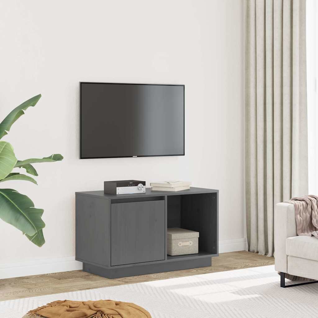 vidaXL ТВ шкаф сив 74x35x44 см бор масив