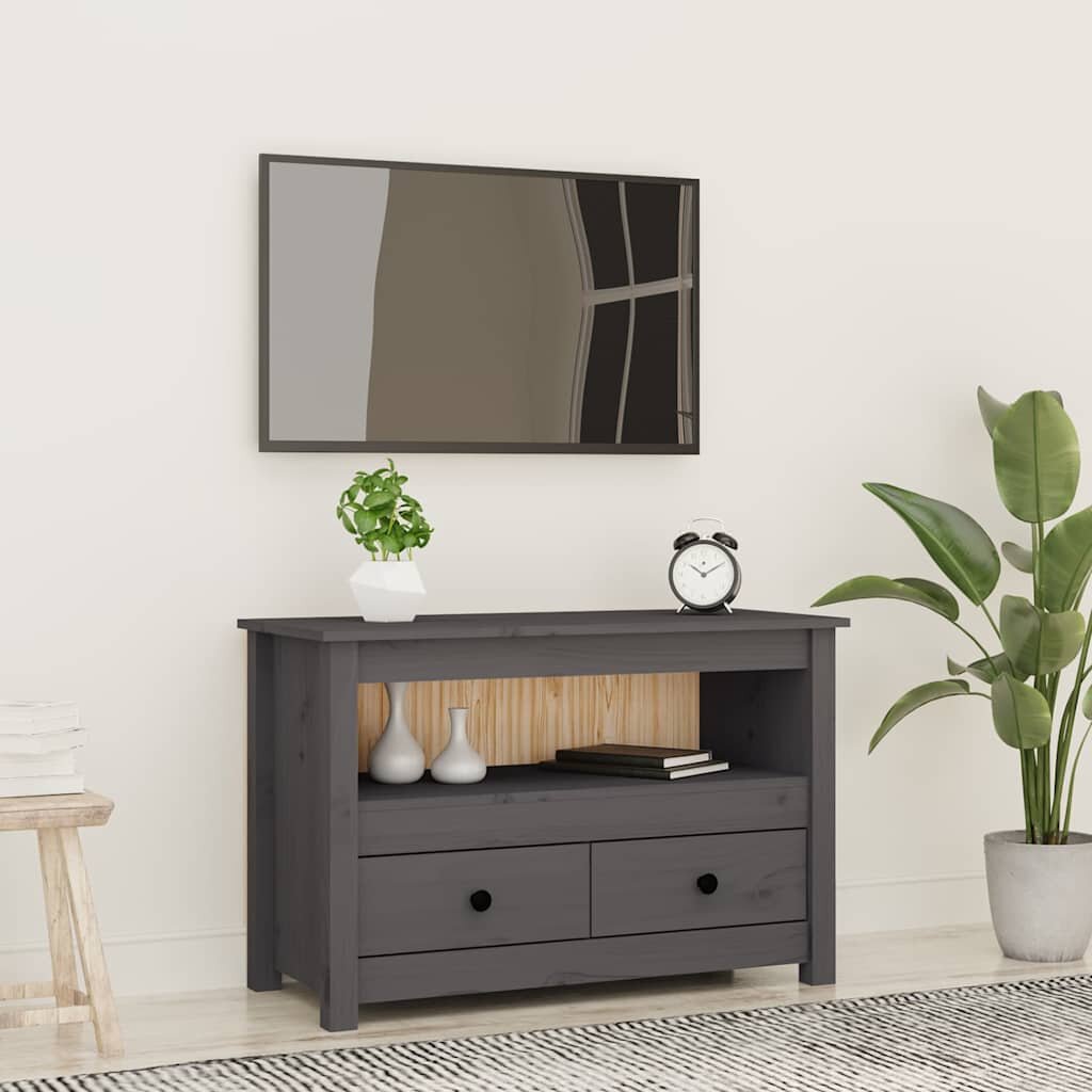 vidaXL ТВ шкаф сив 79x35x52 см бор масив
