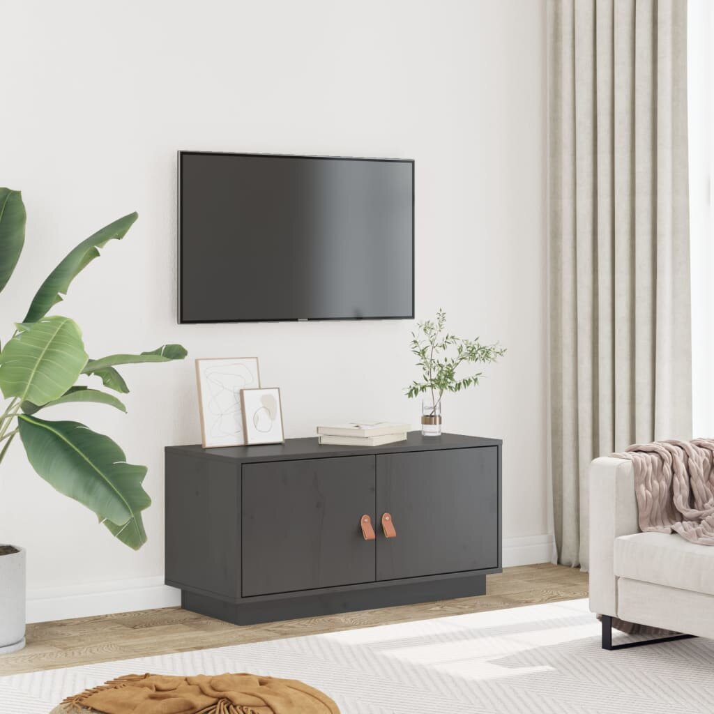 vidaXL ТВ шкаф сив 80x34x40 см бор масив