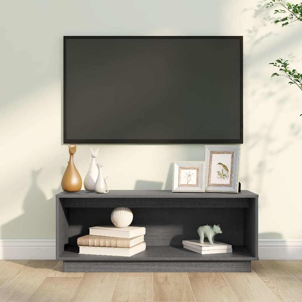 vidaXL ТВ шкаф сив 90x35x35 см бор масив