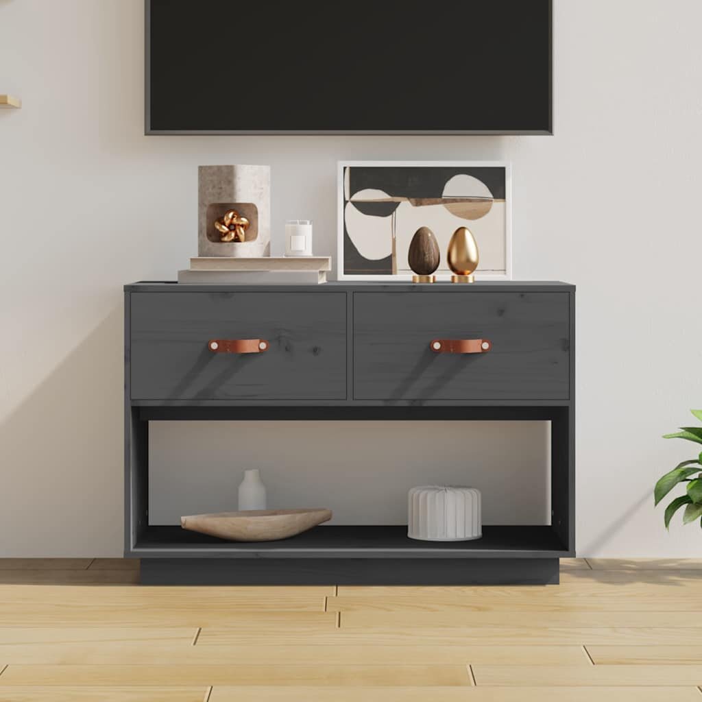 vidaXL ТВ шкаф сив 90x40x60 см бор масив