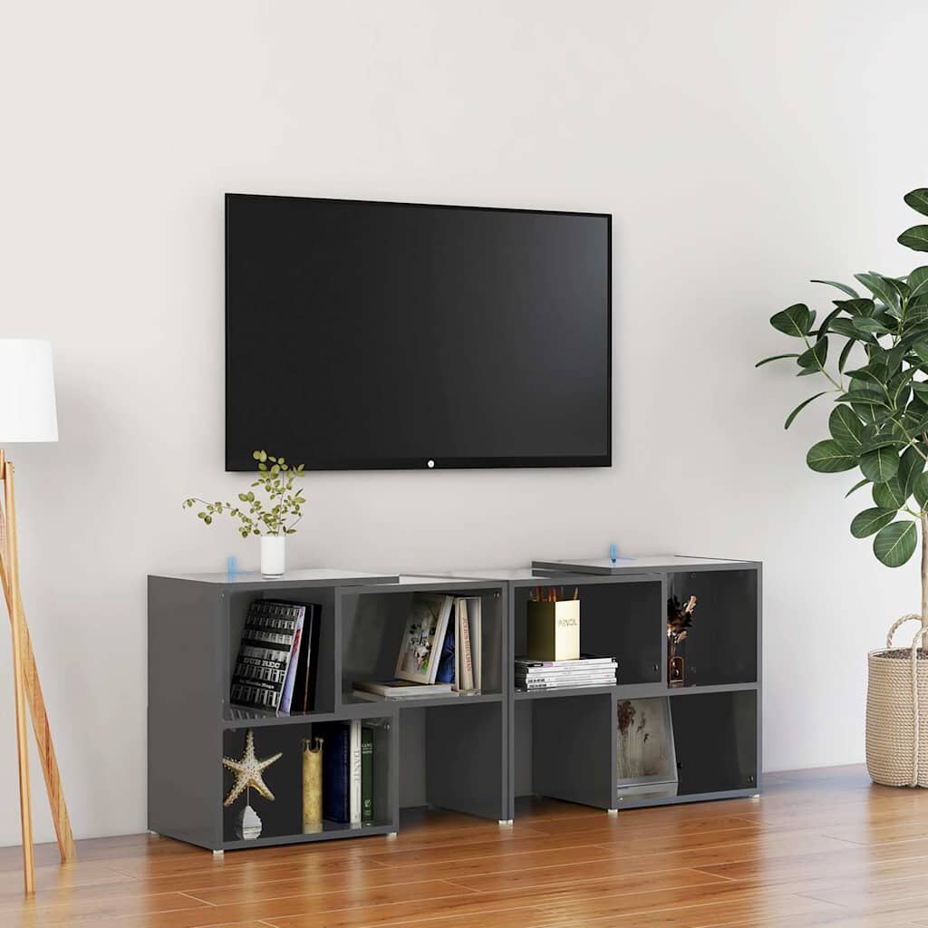 vidaXL ТВ шкаф сив гланц 104x30x52 см инженерно дърво