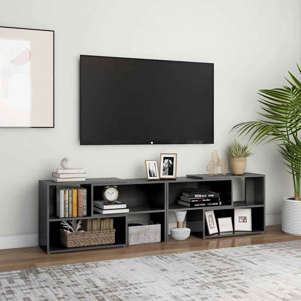 vidaXL ТВ шкаф сив гланц 149x30x52 см инженерно дърво