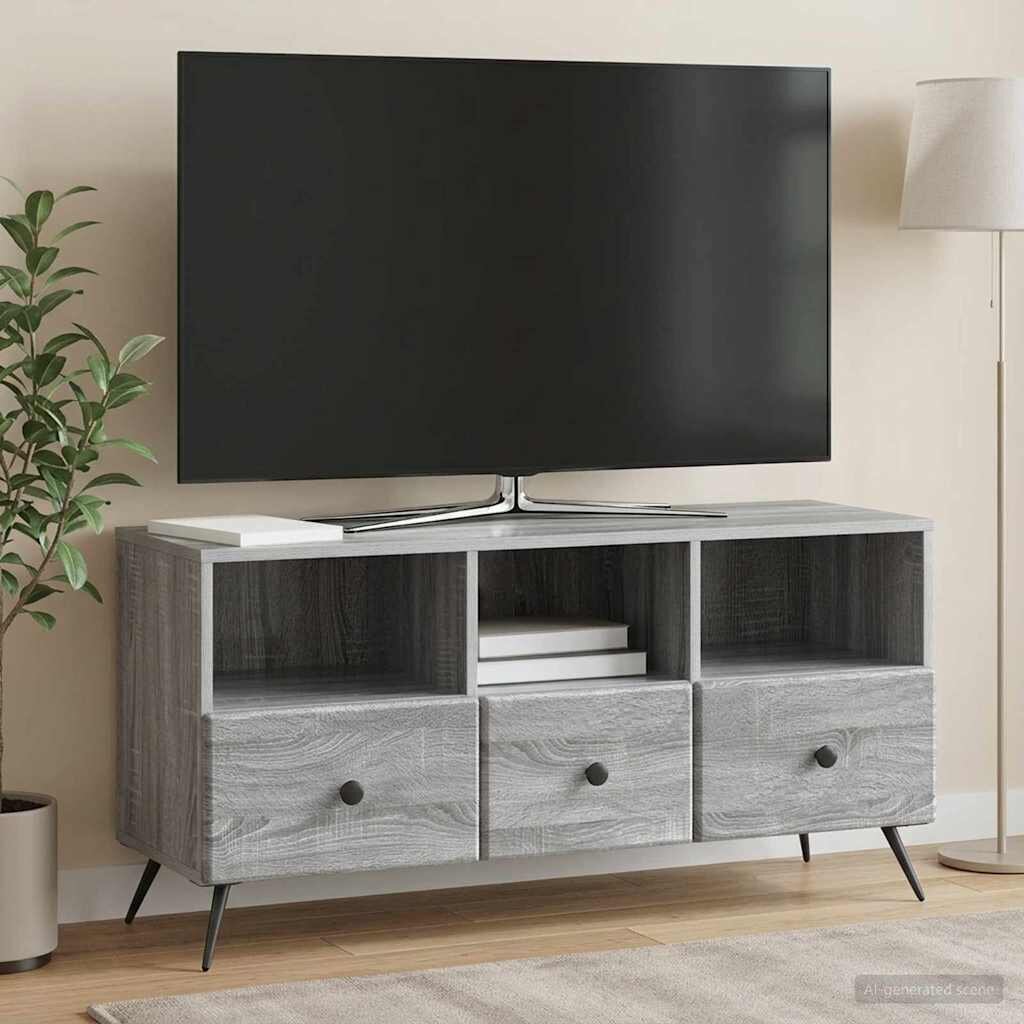vidaXL ТВ шкаф Сива сонома 102 x 345 x 50 см Инженерна дървесина