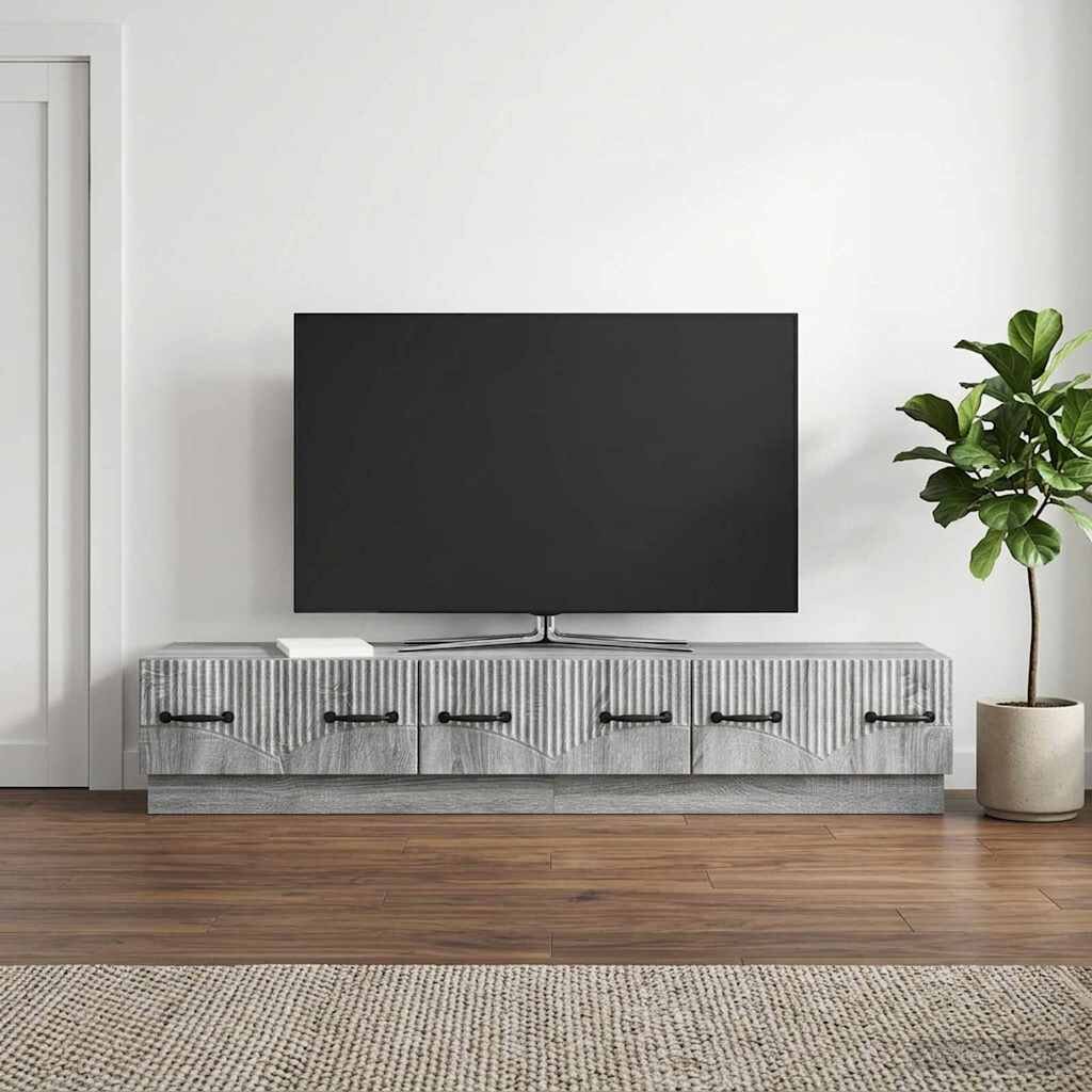 vidaXL ТВ шкаф Сива сонома 147 x 345 x 27 см Инженерна дървесина