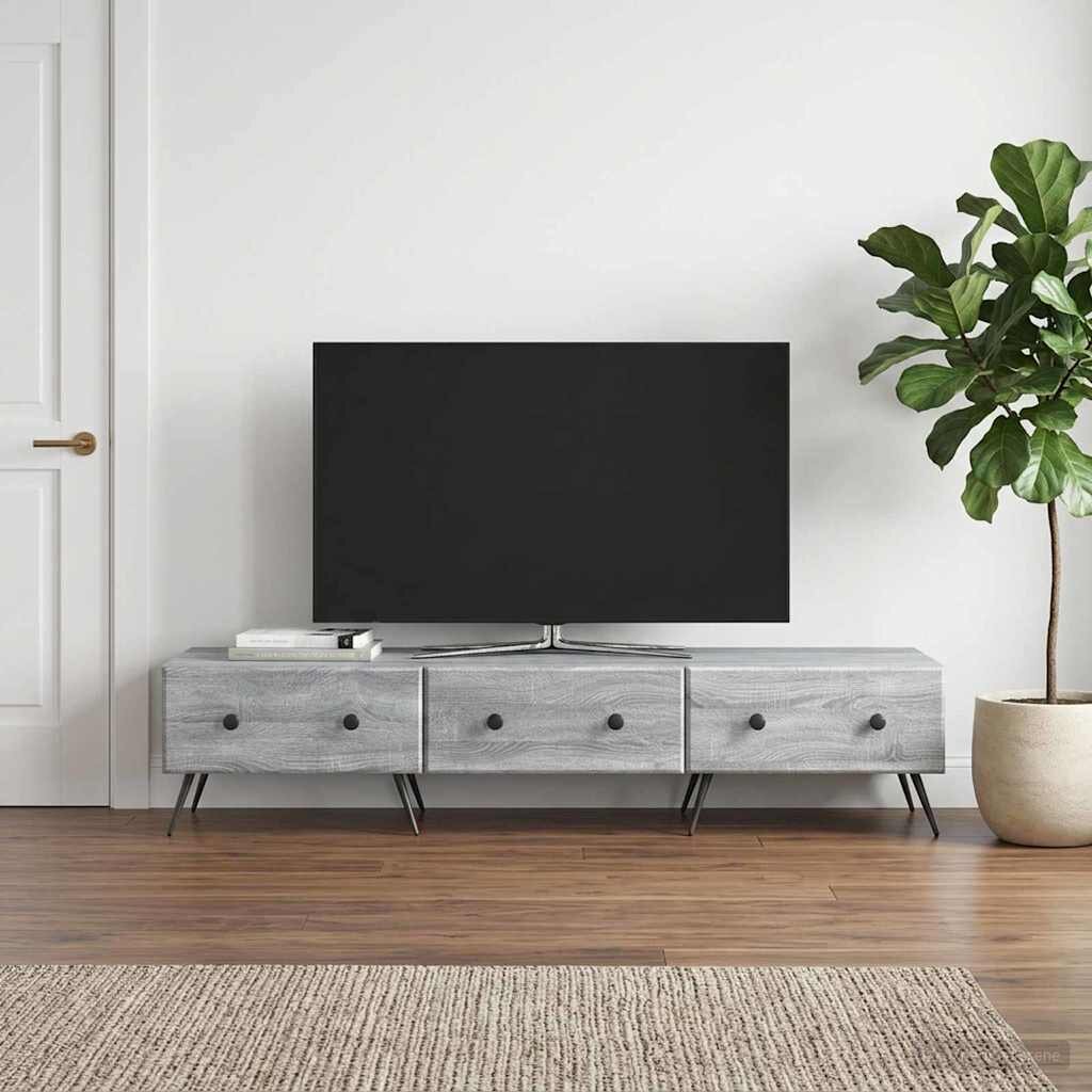 vidaXL ТВ шкаф Сива сонома 147 x 345 x 30 см Инженерна дървесина