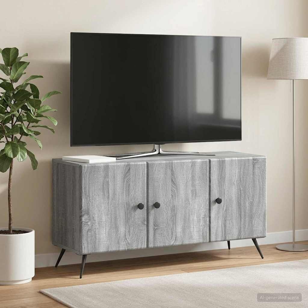 vidaXL ТВ шкаф Сива сонома 99 x 345 x 50 см Инженерна дървесина