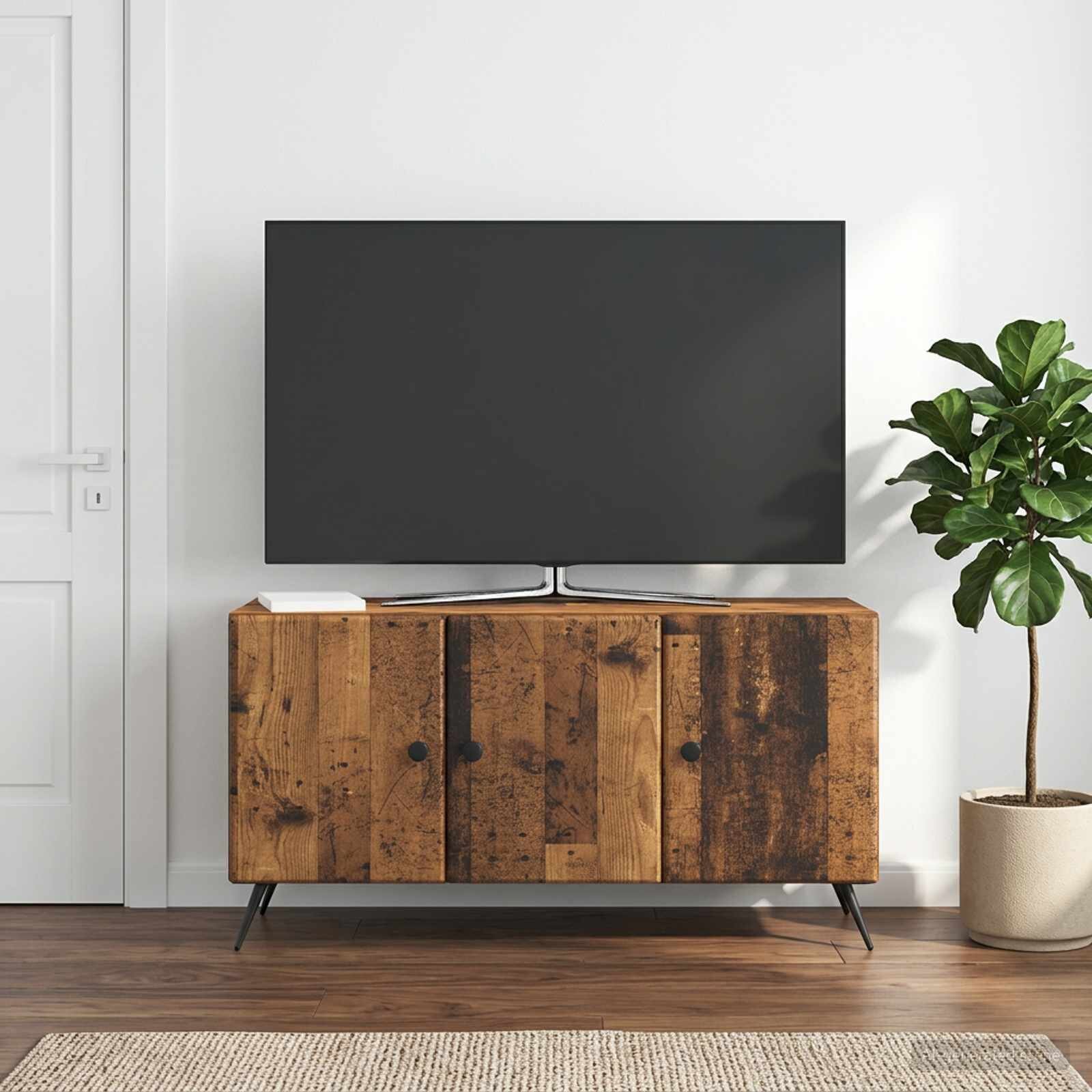vidaXL ТВ шкаф Старо дърво 99 x 345 x 50 см Инженерна дървесина