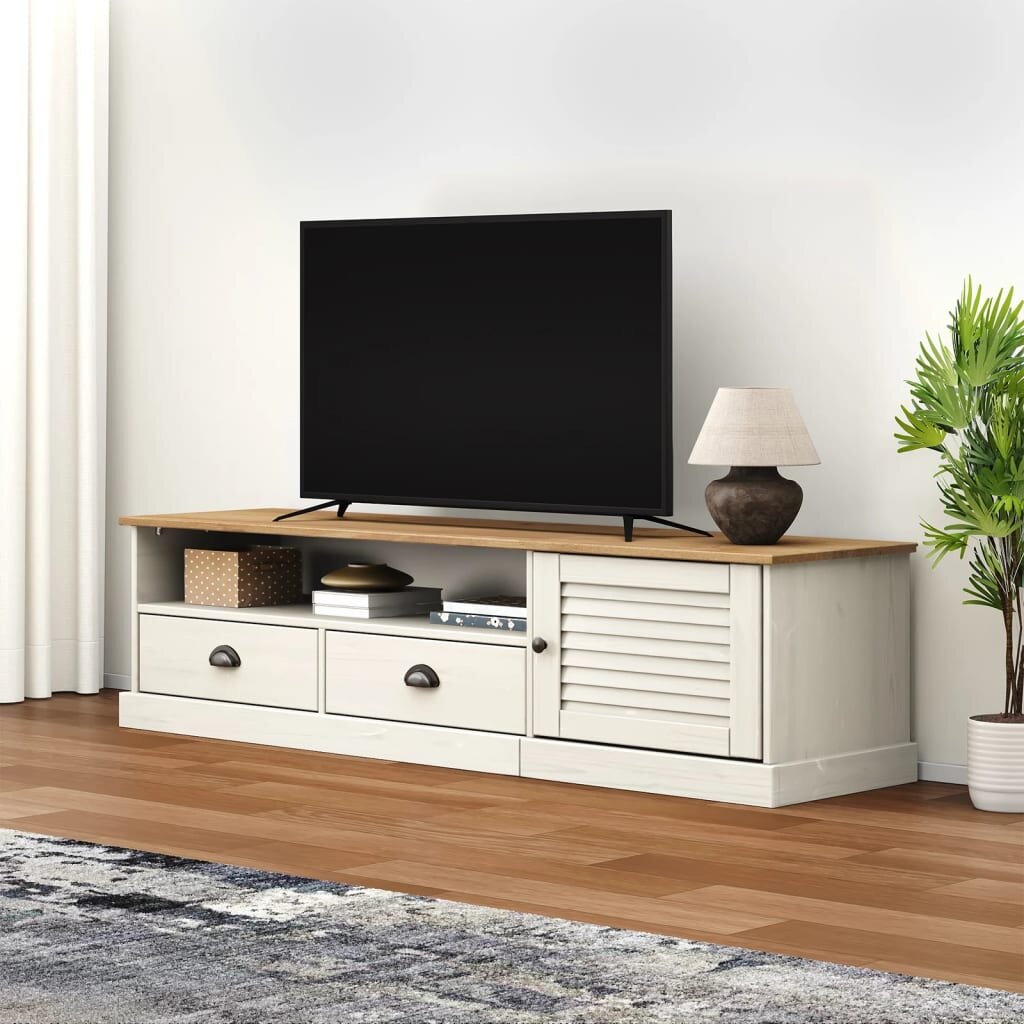 vidaXL ТВ шкаф "VIGO" бял 156x40x40 см бор масив
