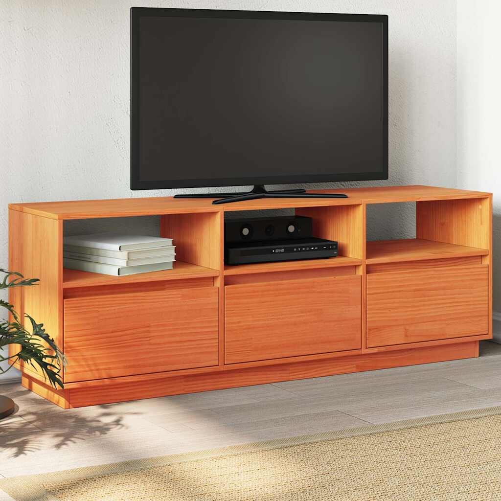 vidaXL ТВ шкаф восъчнокафяв 140x37x50 см бор масив