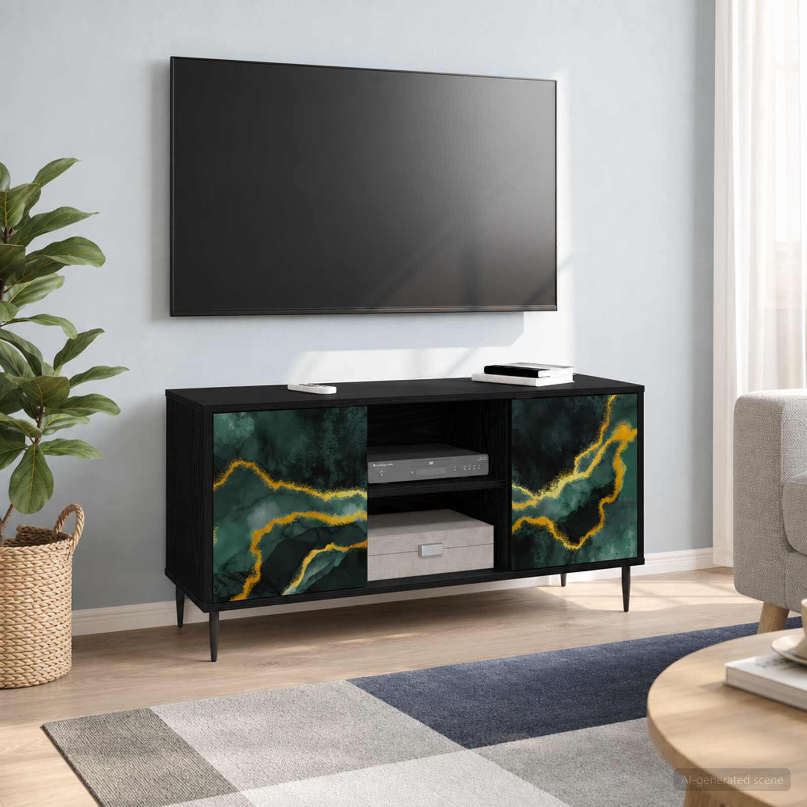 vidaXL ТВ шкаф WIJHE 102 x 33 x 51 см Черен дъб Инженерна дървесина