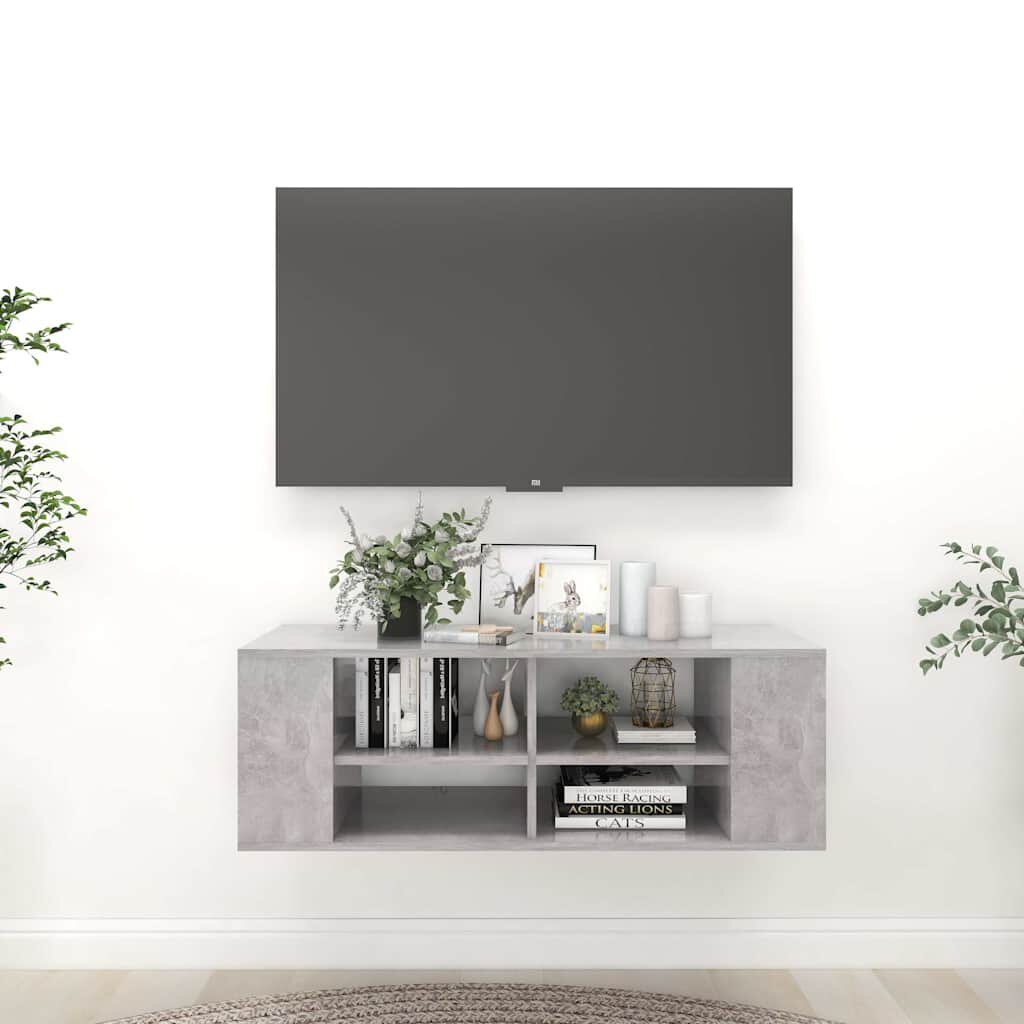 vidaXL ТВ шкаф за стенен монтаж бетонно сив 102x35x35 см