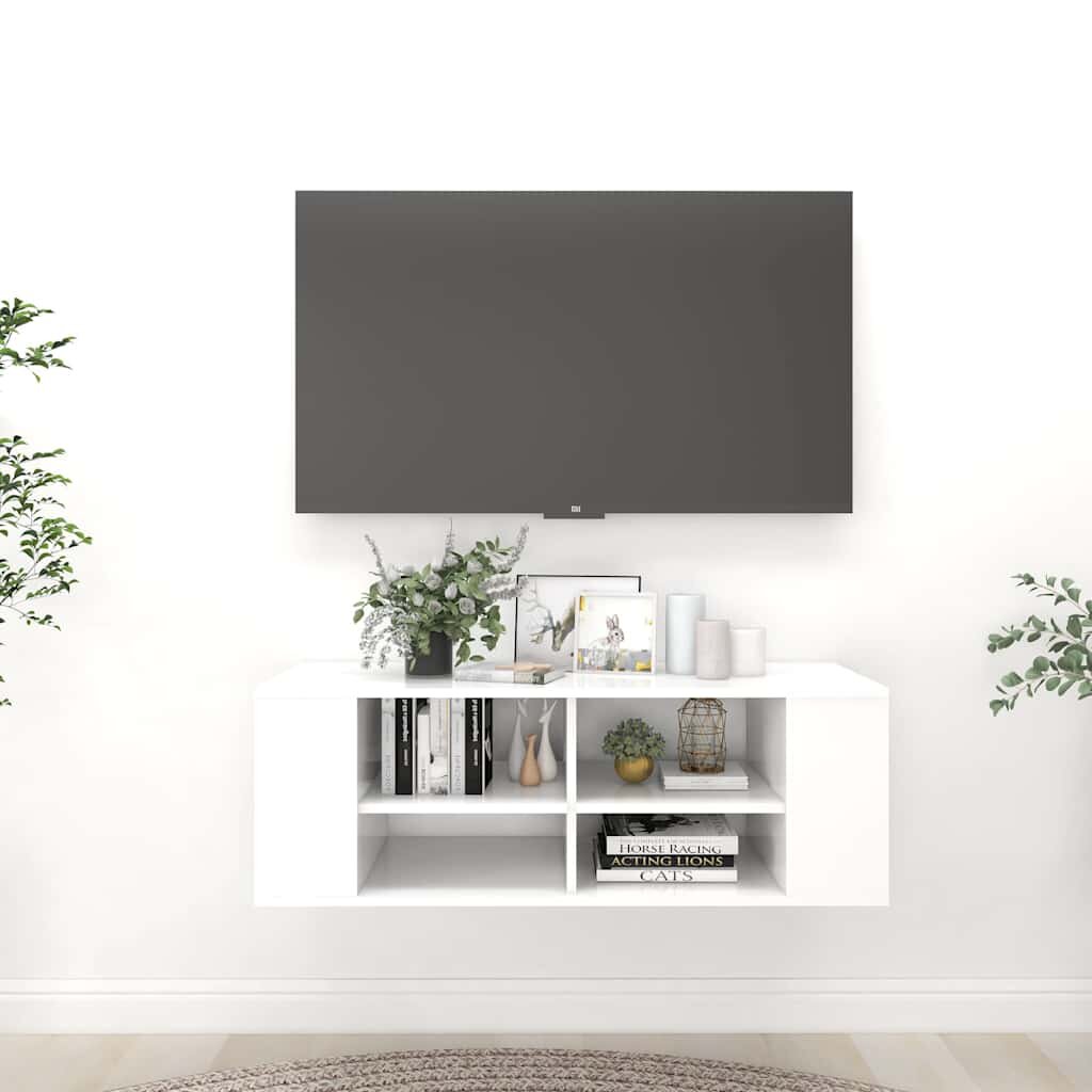 vidaXL ТВ шкаф за стенен монтаж бял 102x35x35 см инженерно дърво