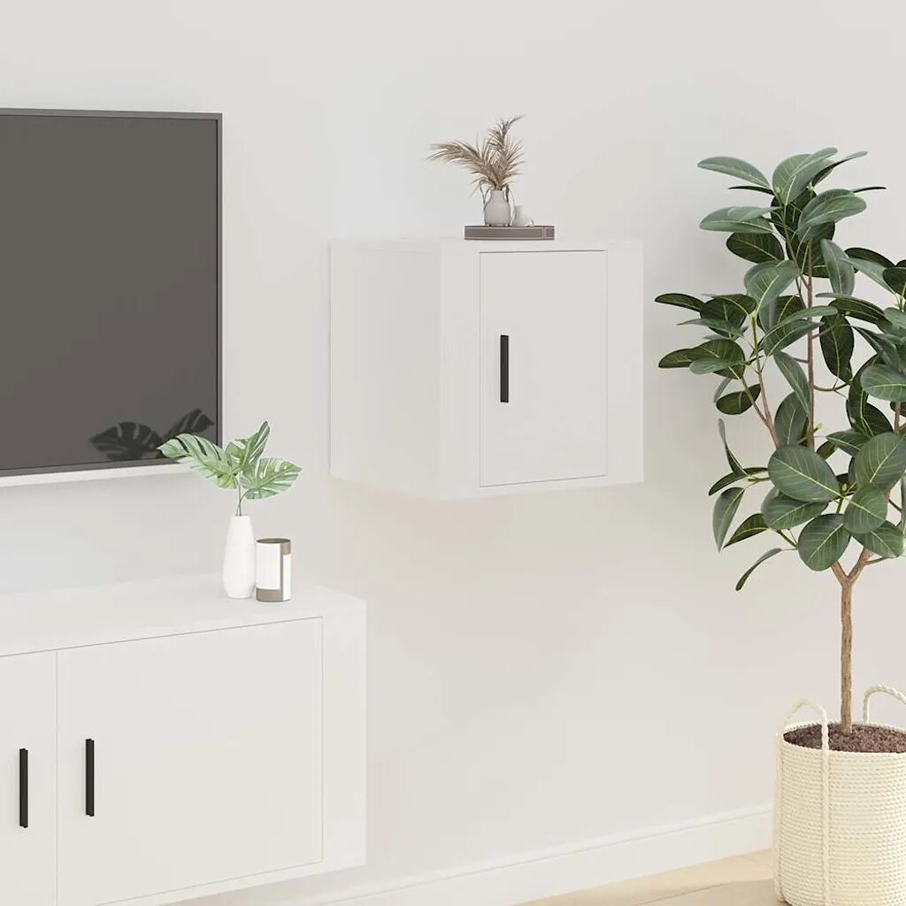 vidaXL ТВ шкаф за стенен монтаж бял 40x345x40 см