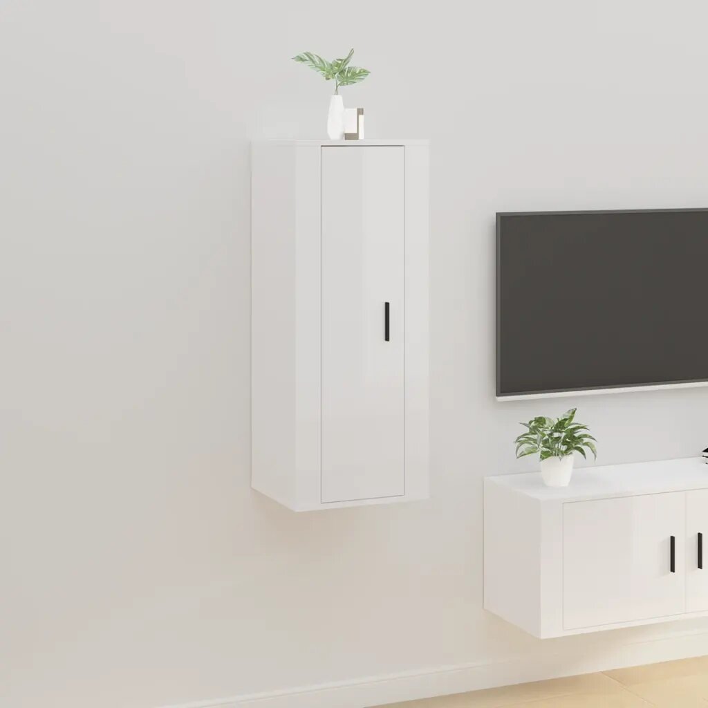 vidaXL ТВ шкаф за стенен монтаж бял гланц 40x345x100 см