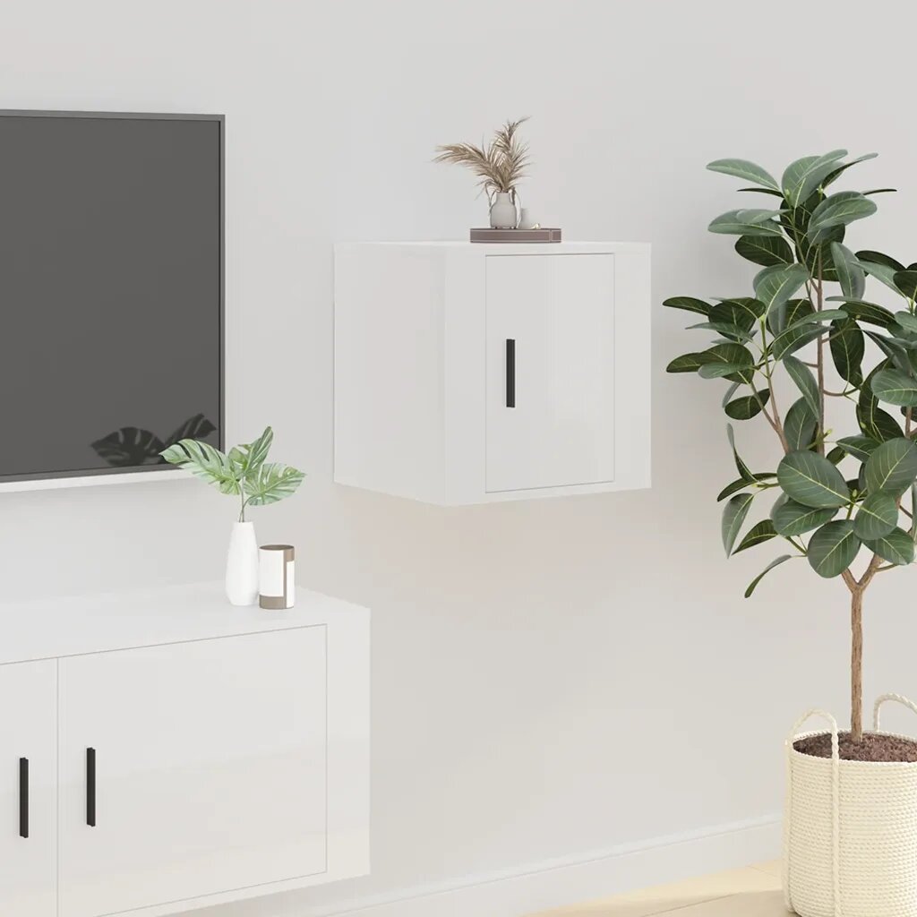 vidaXL ТВ шкаф за стенен монтаж бял гланц 40x345x40 см