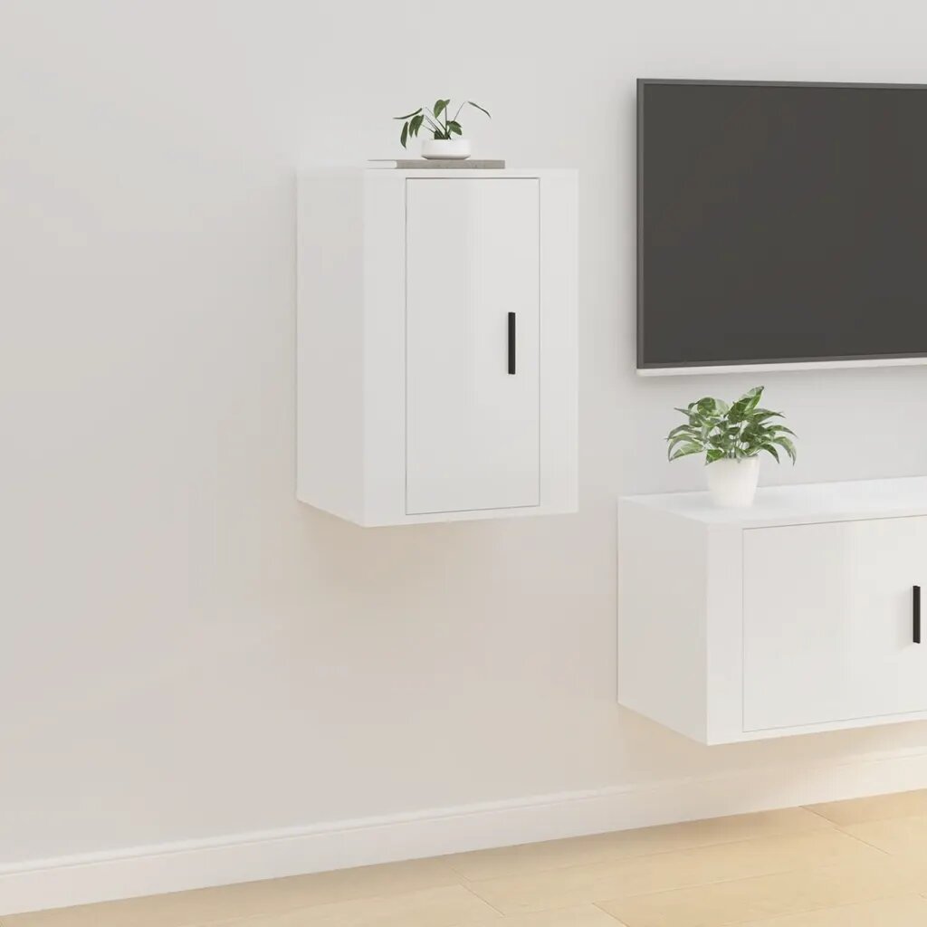 vidaXL ТВ шкаф за стенен монтаж бял гланц 40x345x60 см