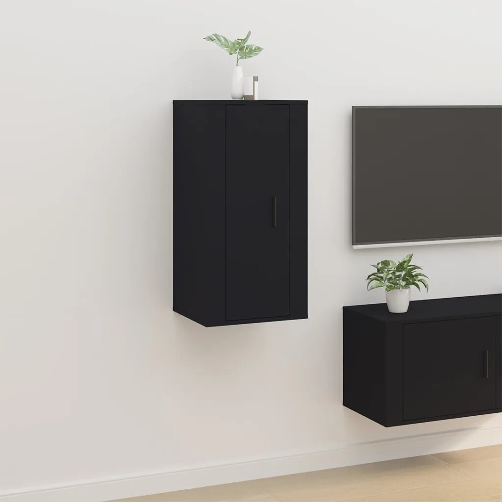 vidaXL ТВ шкаф за стенен монтаж черно 40x345x80см