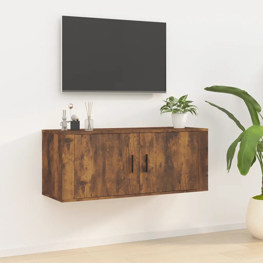 vidaXL ТВ шкаф за стенен монтаж oпушен дъб 100x345x40 см