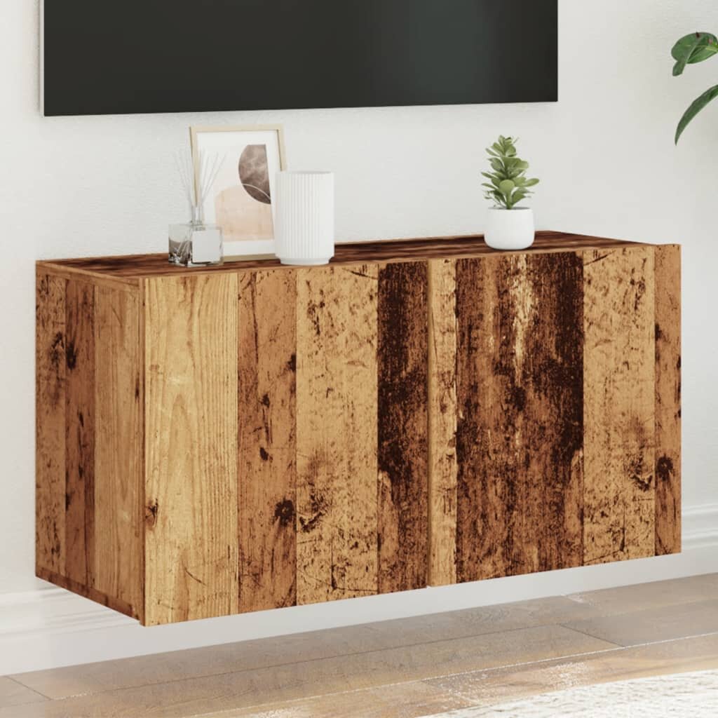 vidaXL ТВ шкаф за стенен монтаж старо дърво 80x30x41 см