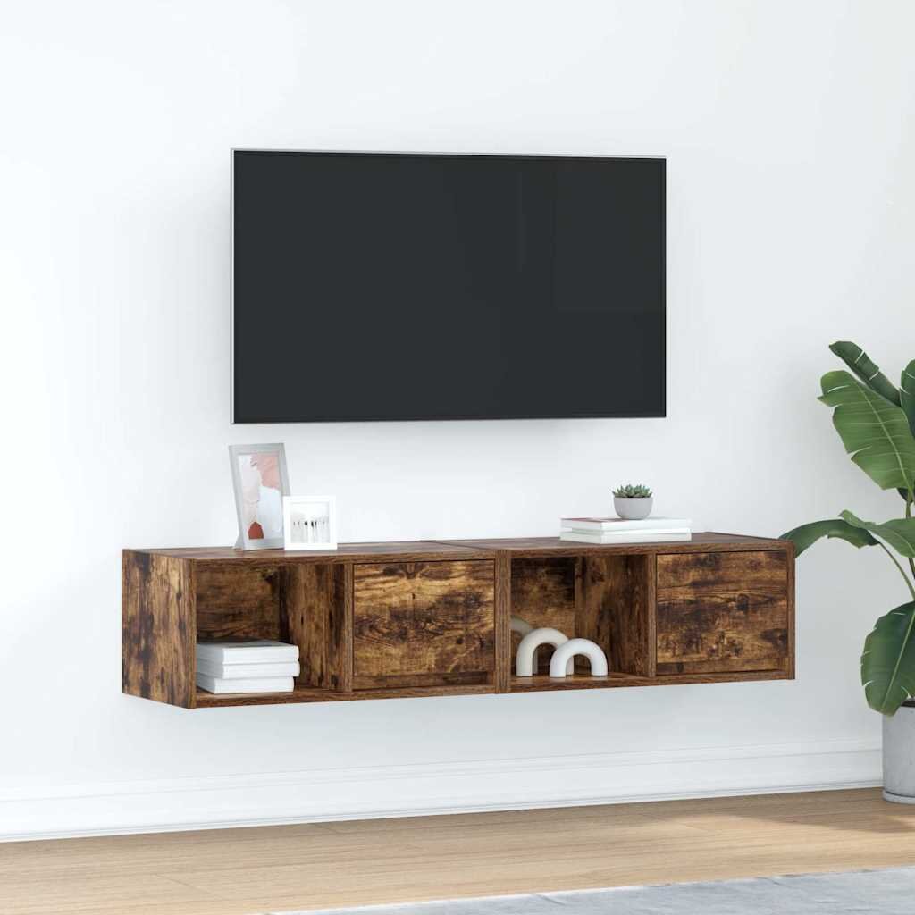 vidaXL ТВ шкафове 2 бр Опушен дъб 60x31x255 см инженерно дърво
