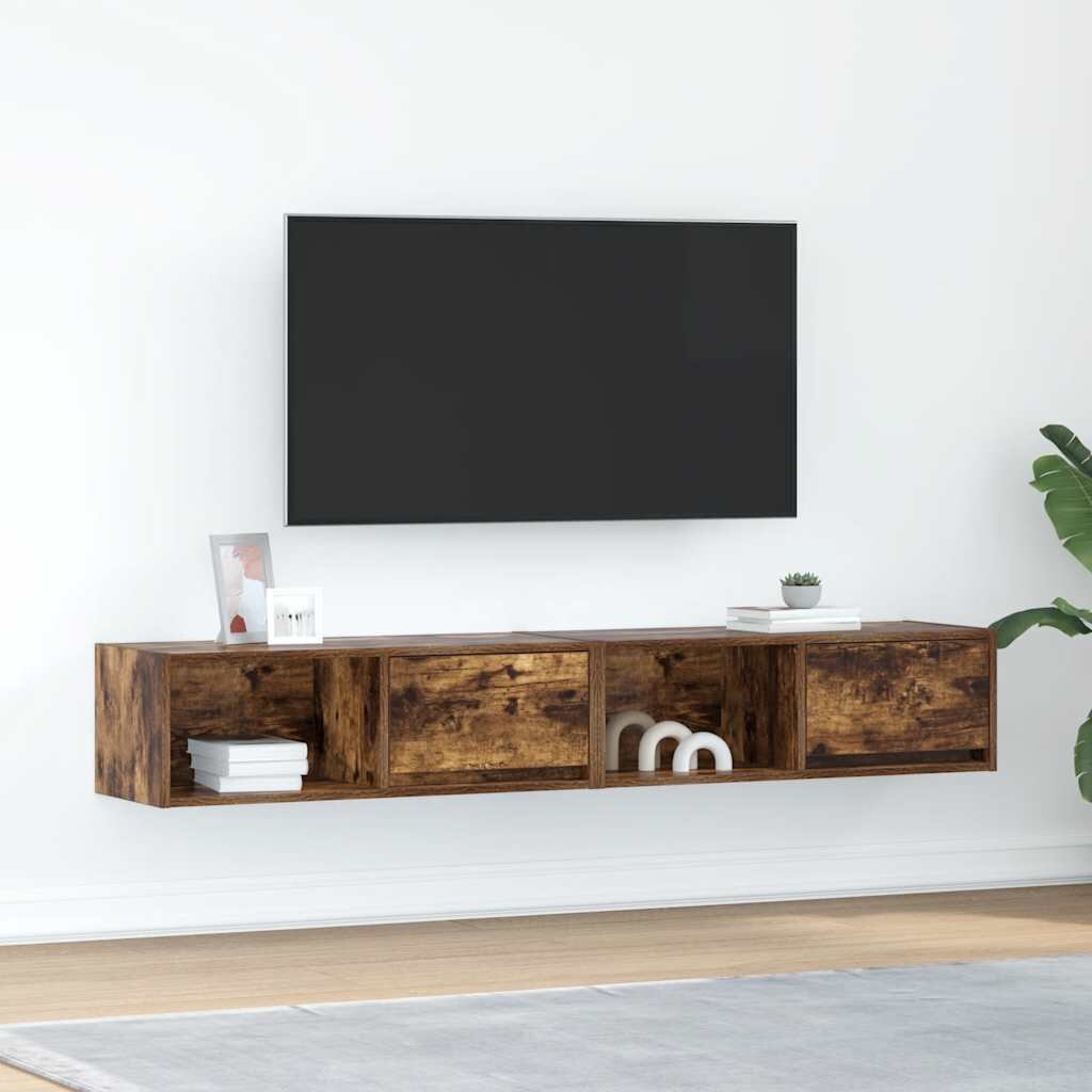 vidaXL ТВ шкафове 2 бр Опушен дъб 80x31x255 см инженерно дърво