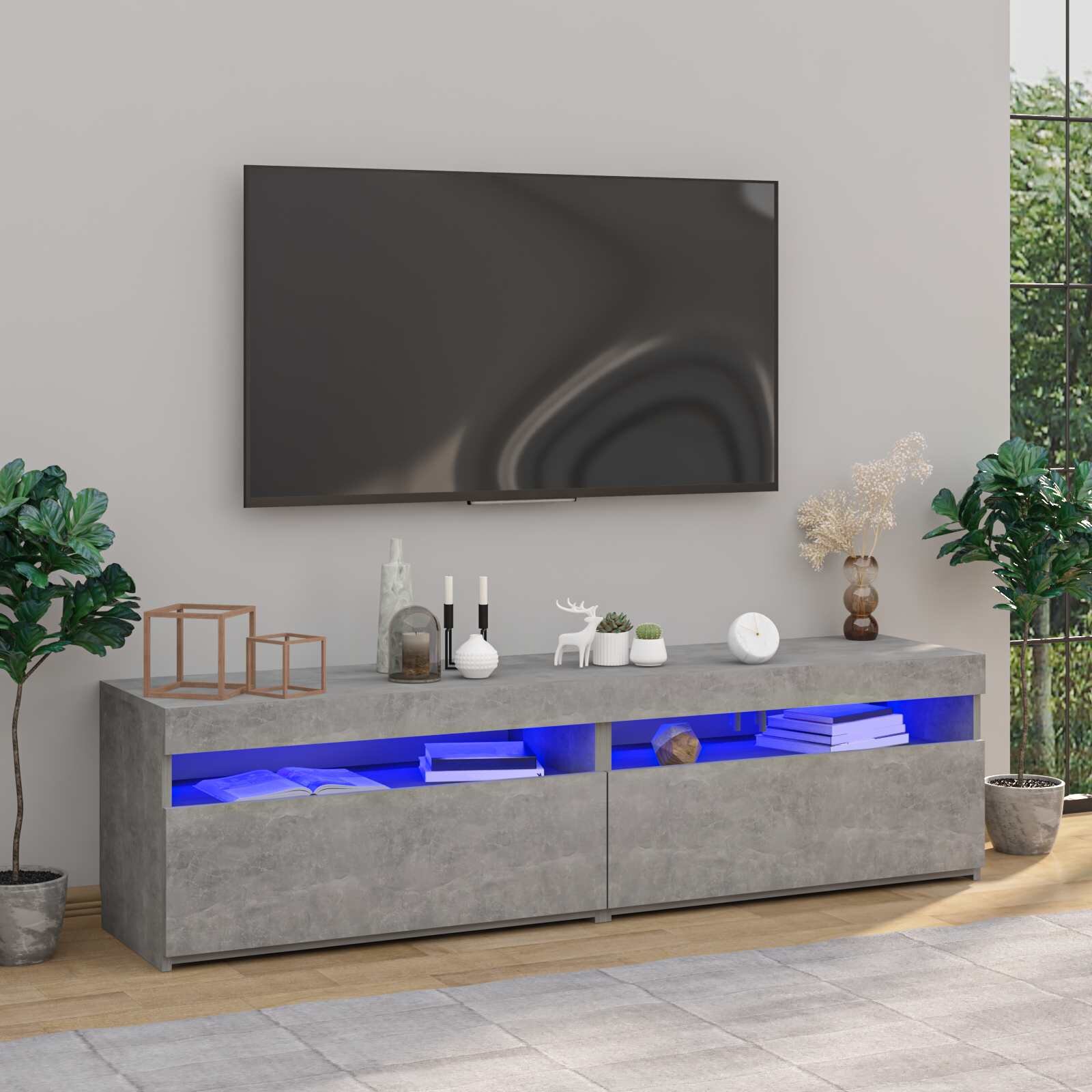 vidaXL ТВ шкафове 2 бр с LED осветление бетонно сиви 75x35x40 см
