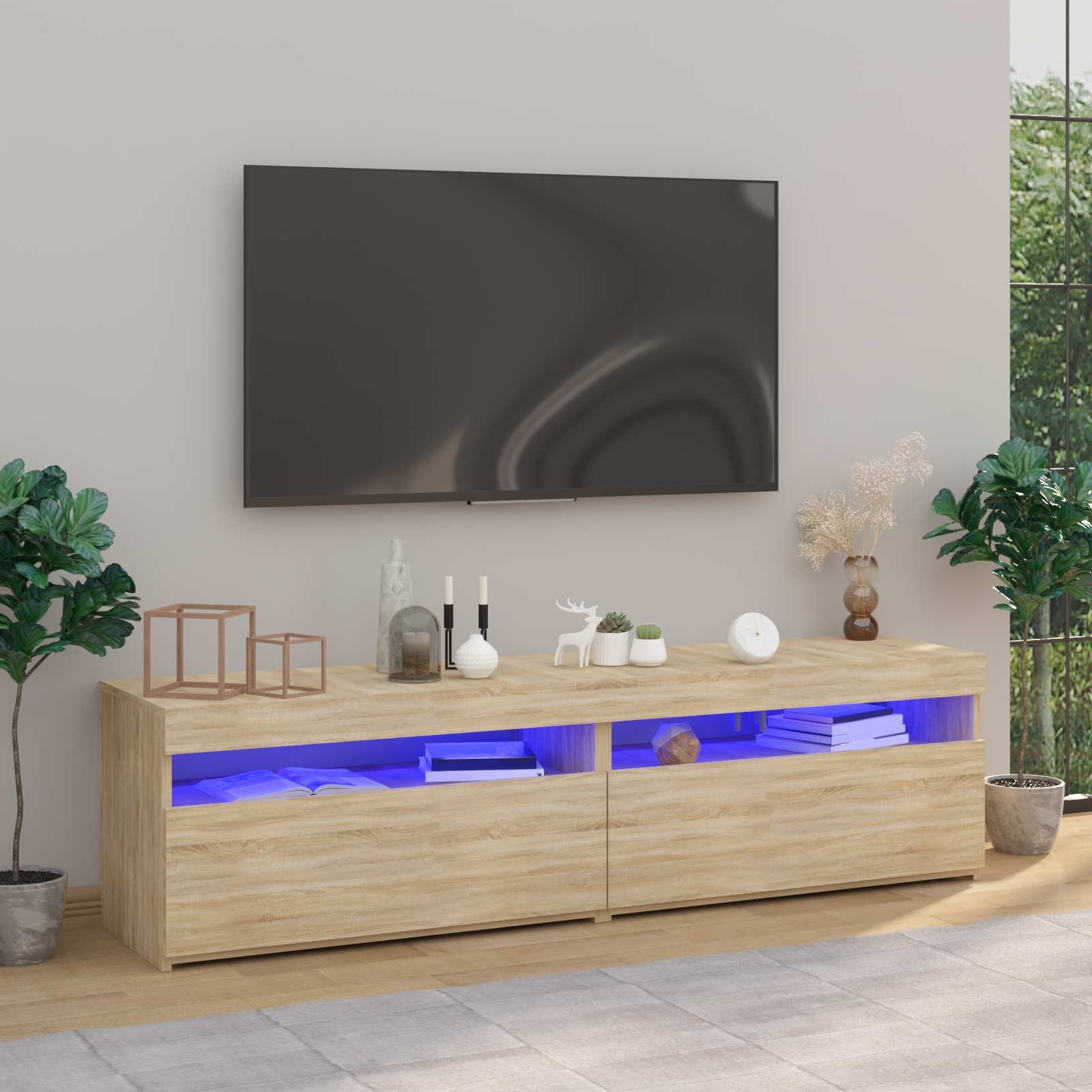 vidaXL ТВ шкафове 2 бр с LED осветление дъб сонома 75x35x40 см