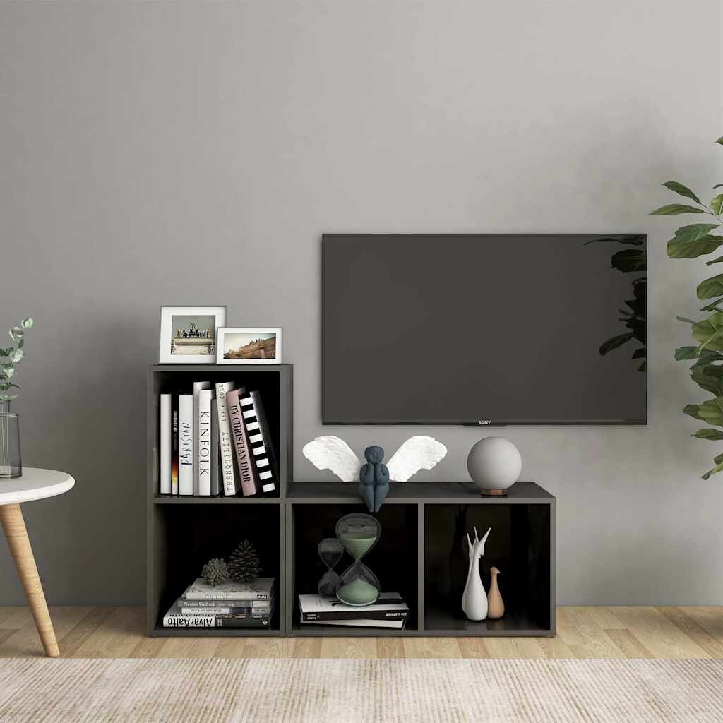 vidaXL ТВ шкафове 2 бр сив гланц 72x35x365 см инженерно дърво