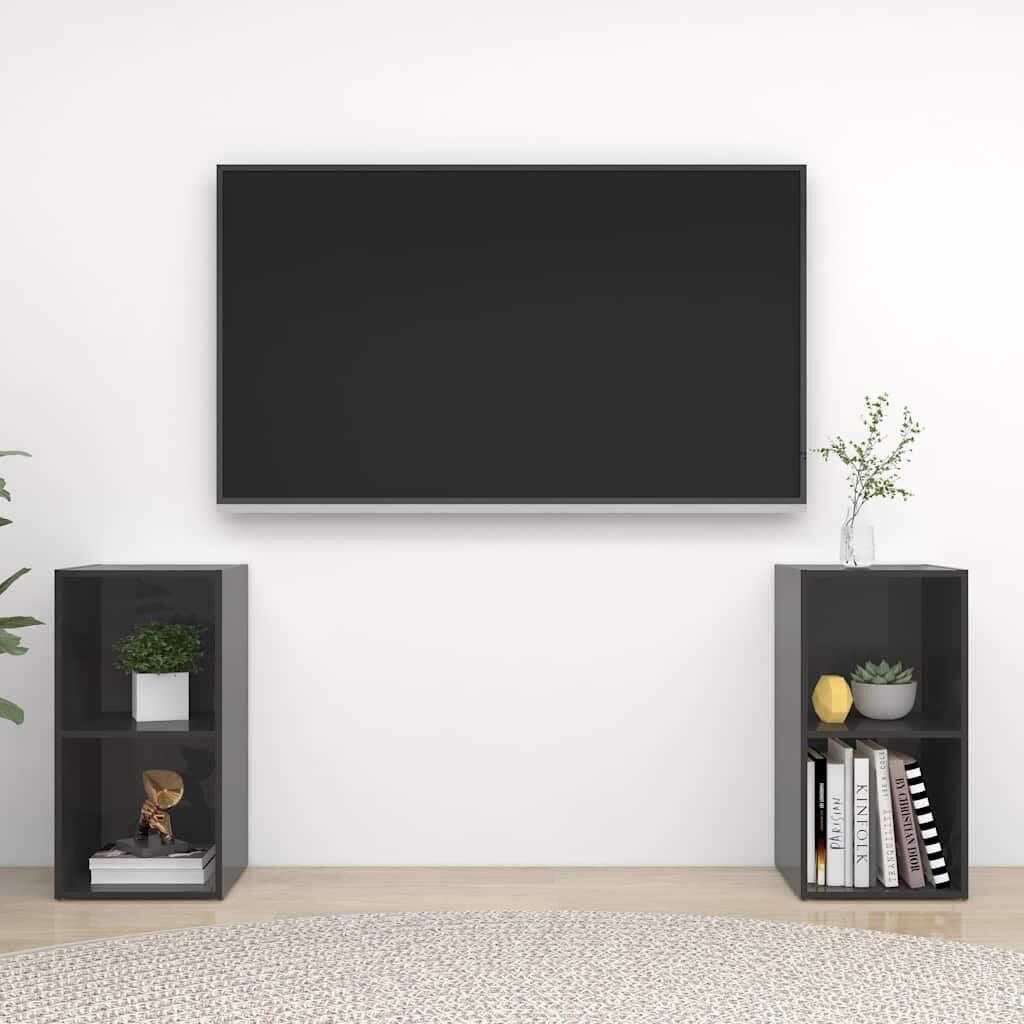 vidaXL ТВ шкафове 2 бр сив гланц 72x35x365 см инженерно дърво
