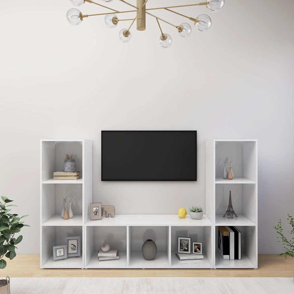vidaXL ТВ шкафове 3 бр бели 107x35x37 см инженерно дърво