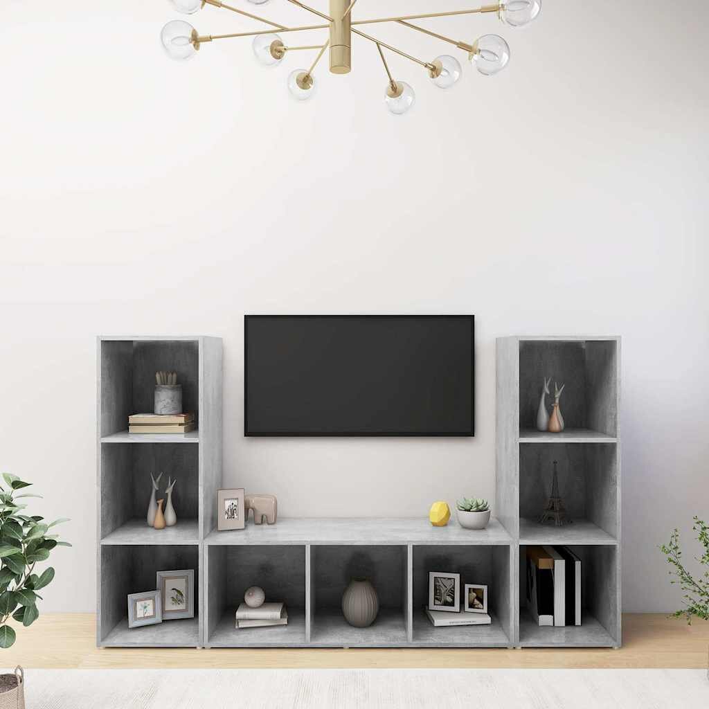 vidaXL ТВ шкафове 3 бр бетонно сиви 107x35x37 см инженерно дърво