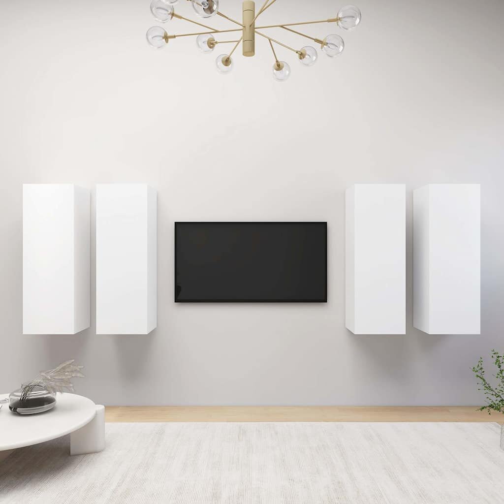 vidaXL ТВ шкафове 4 бр бели 305x30x90 см инженерно дърво