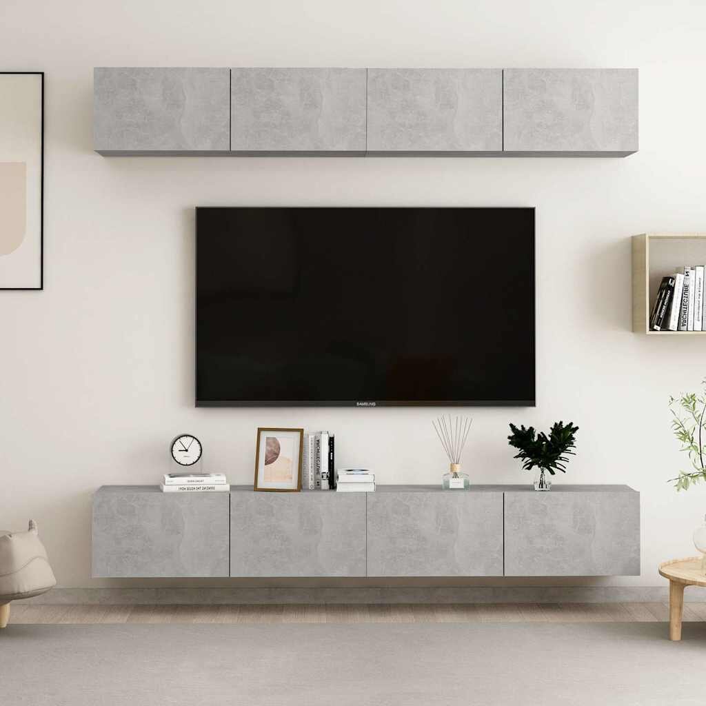 vidaXL ТВ шкафове 4 бр бетонно сиви 100x30x30 см инженерно дърво