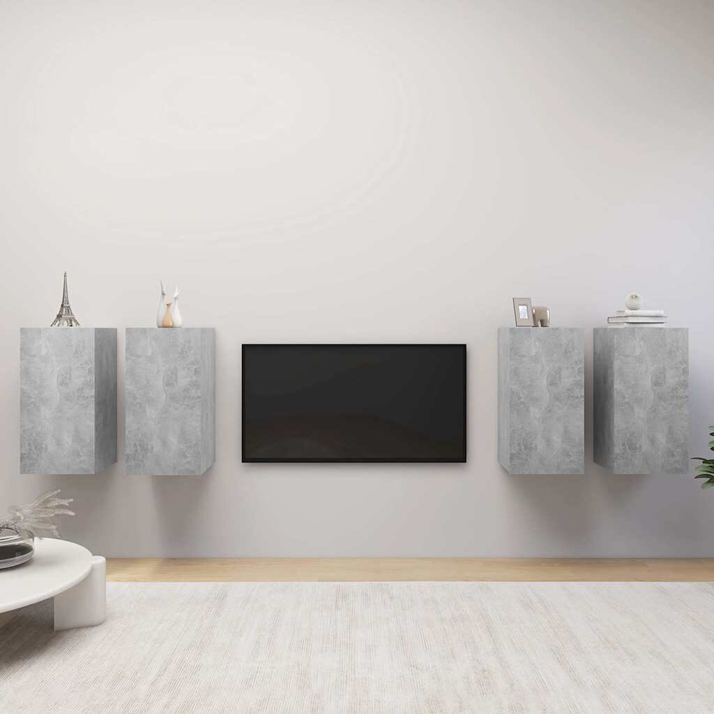 vidaXL ТВ шкафове 4 бр бетонно сиви 305x30x60 см инженерно дърво