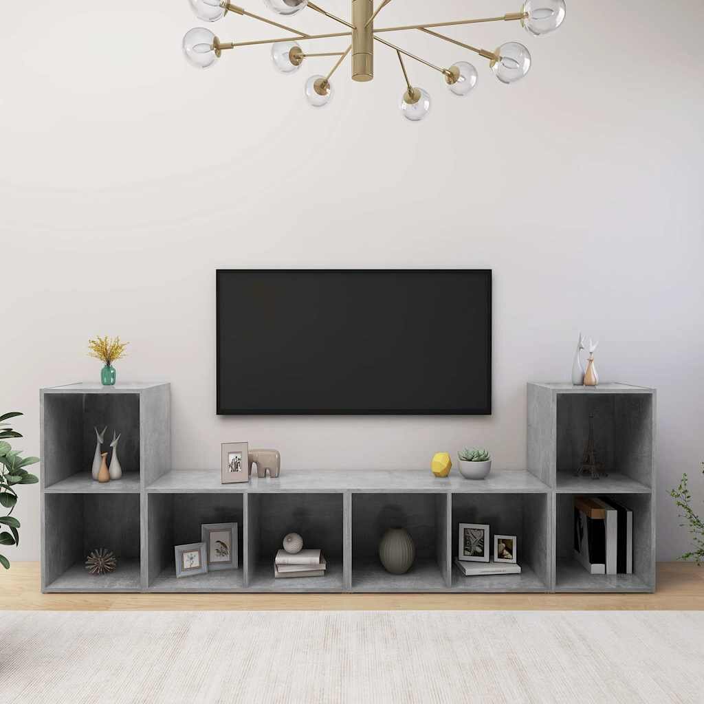 vidaXL ТВ шкафове 4 бр бетонно сиви 72x35x365 см инженерно дърво