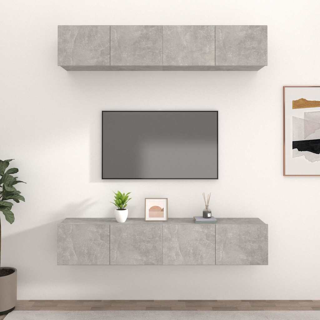 vidaXL ТВ шкафове 4 бр бетонно сиви 80x30x30 см инженерно дърво