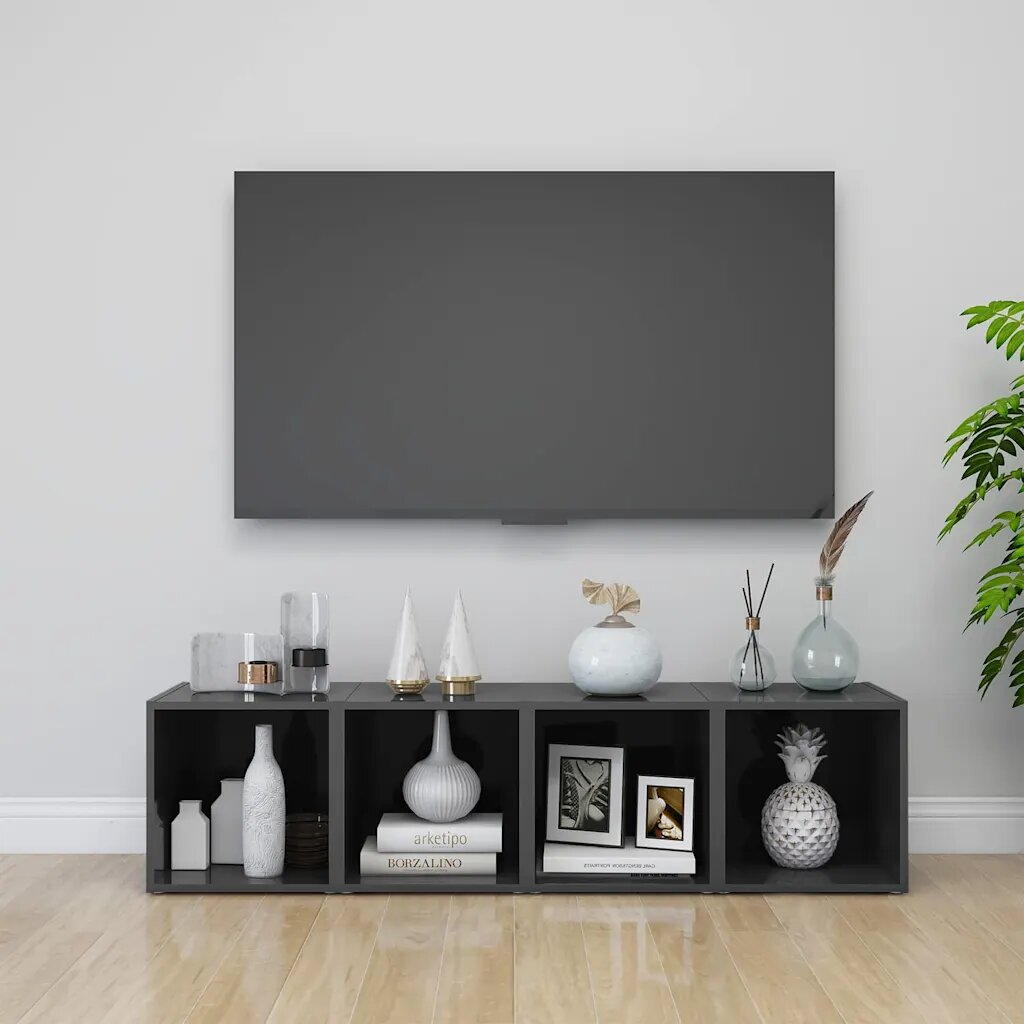 vidaXL ТВ шкафове 4 бр сив гланц 37x35x37 см инженерно дърво