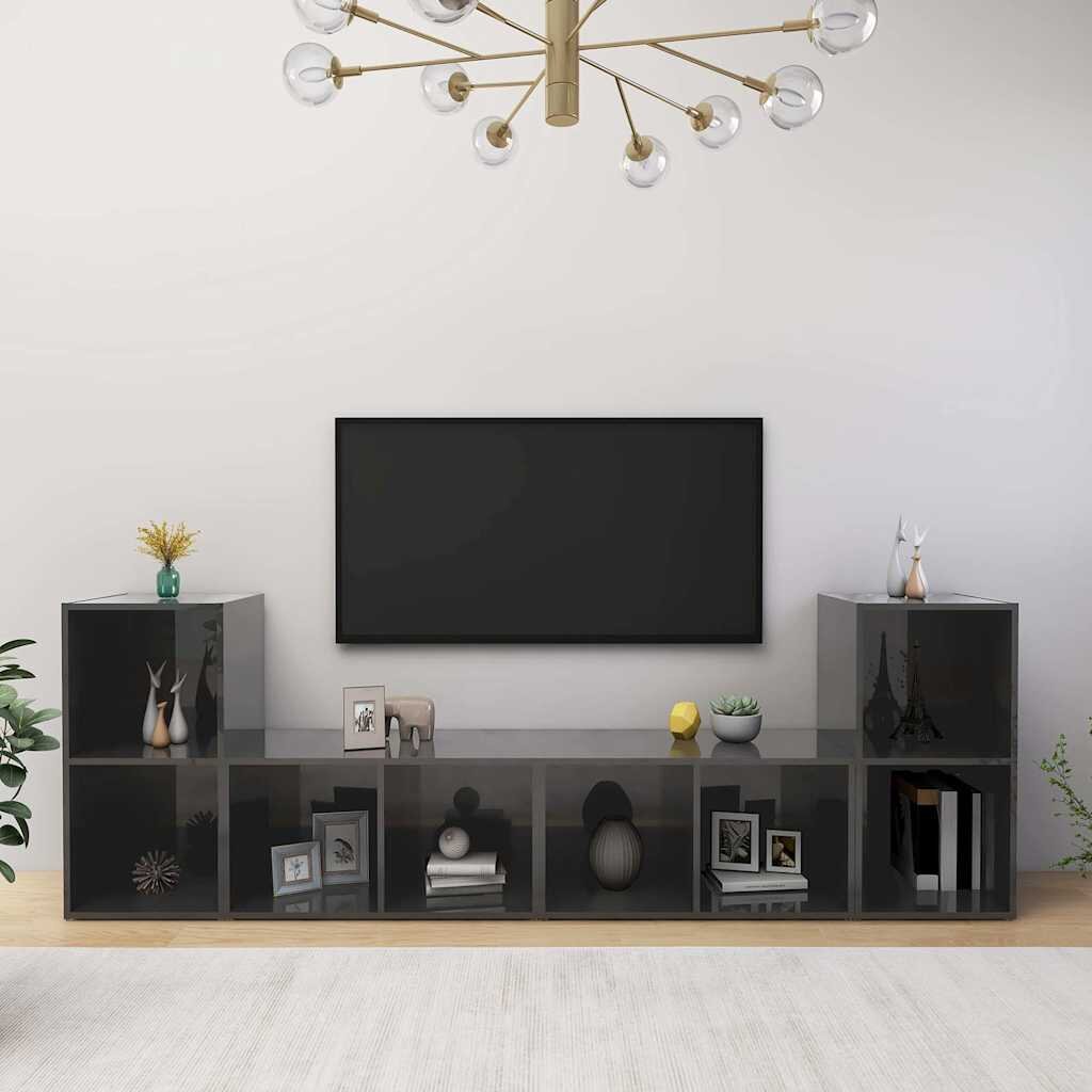 vidaXL ТВ шкафове 4 бр сив гланц 72x35x365 см инженерно дърво