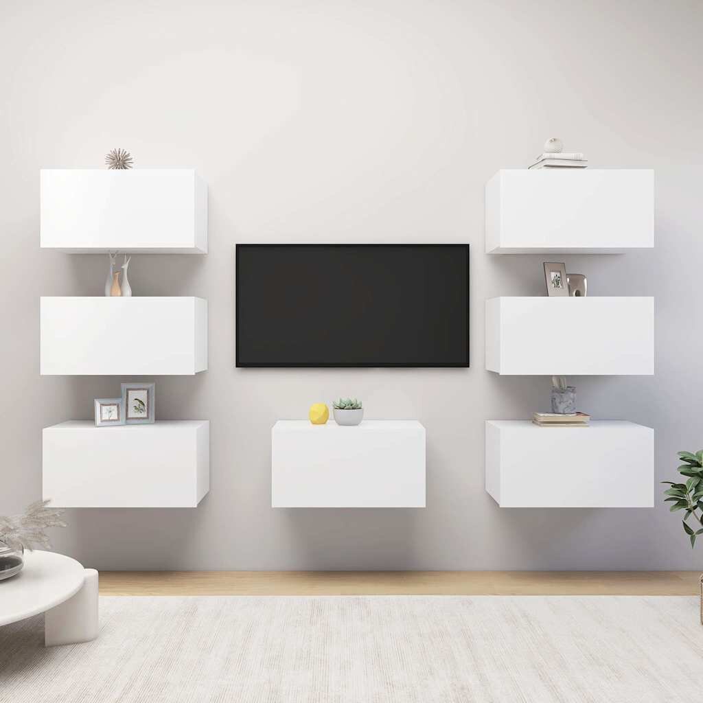 vidaXL ТВ шкафове 7 бр бели 305x30x60 см инженерно дърво