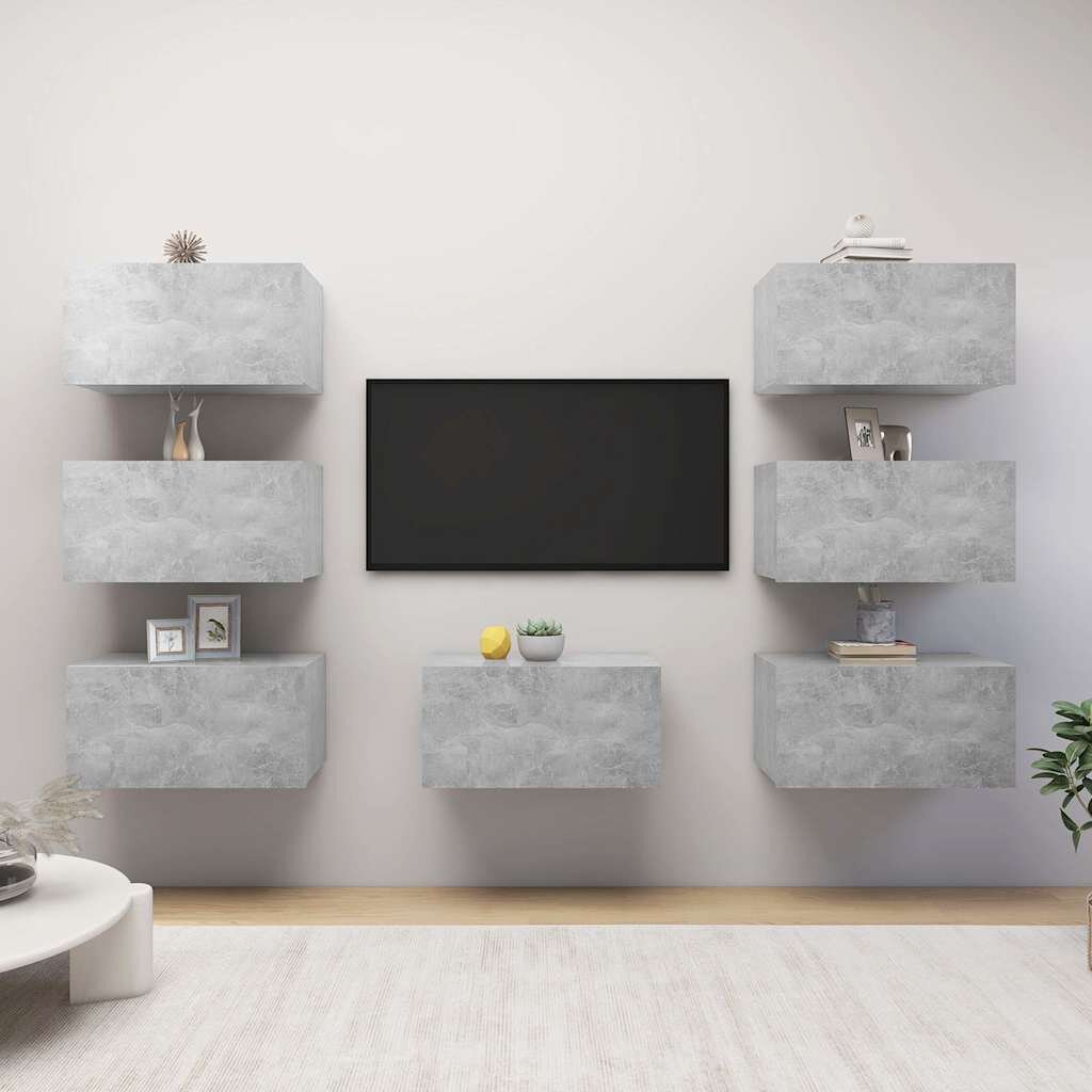 vidaXL ТВ шкафове 7 бр бетонно сиви 305x30x60 см инженерно дърво