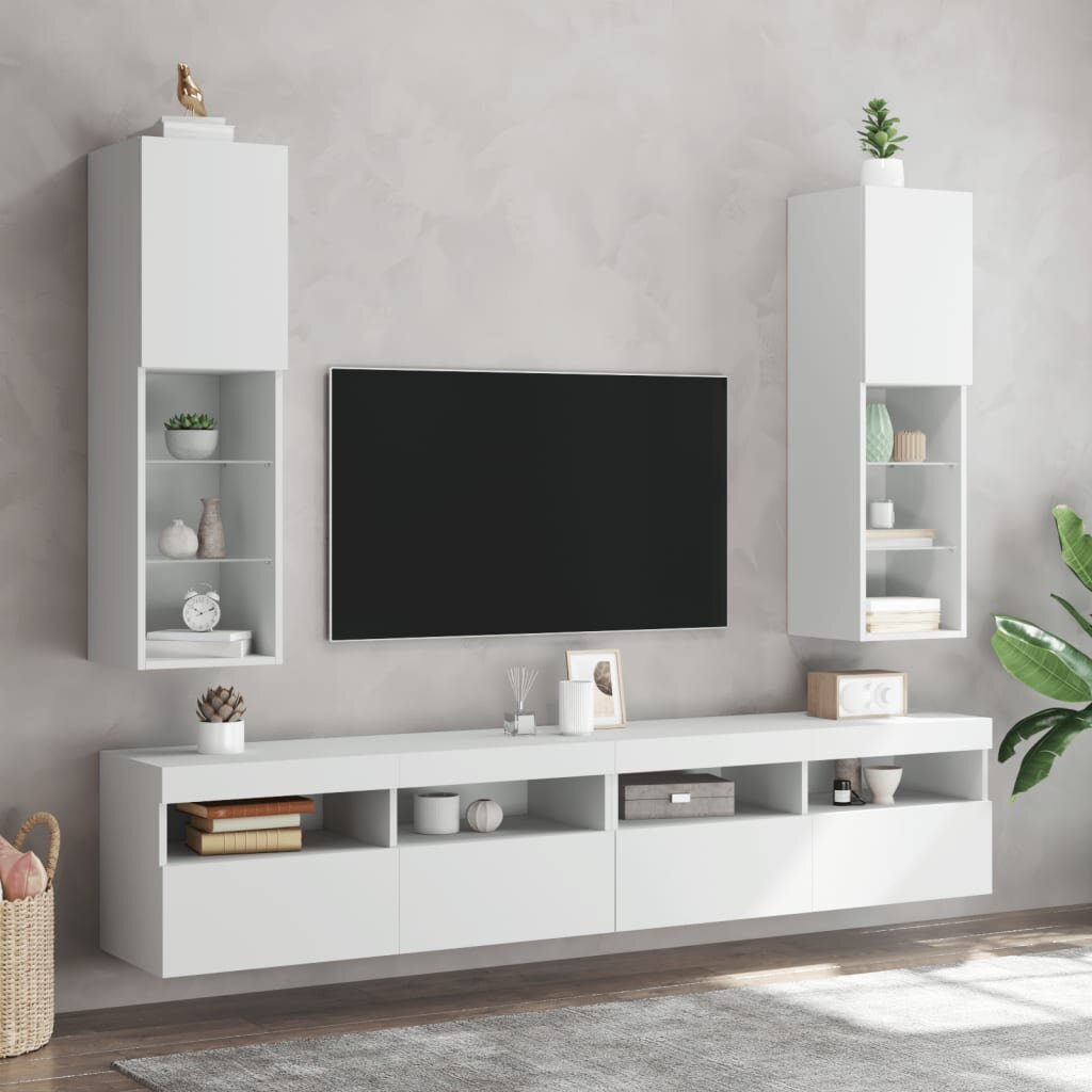 vidaXL ТВ шкафове с LED осветление 2 бр бели 305x30x102 см
