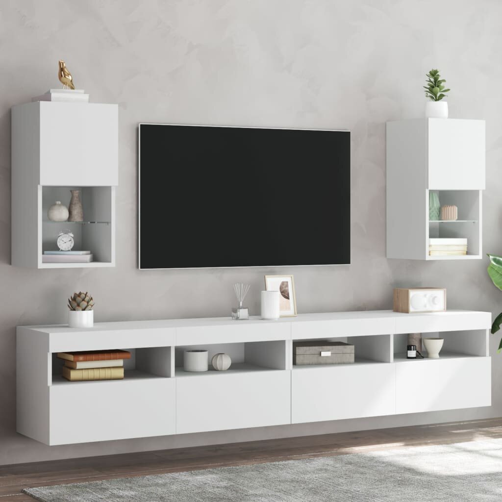 vidaXL ТВ шкафове с LED осветление 2 бр бели 305x30x60 см