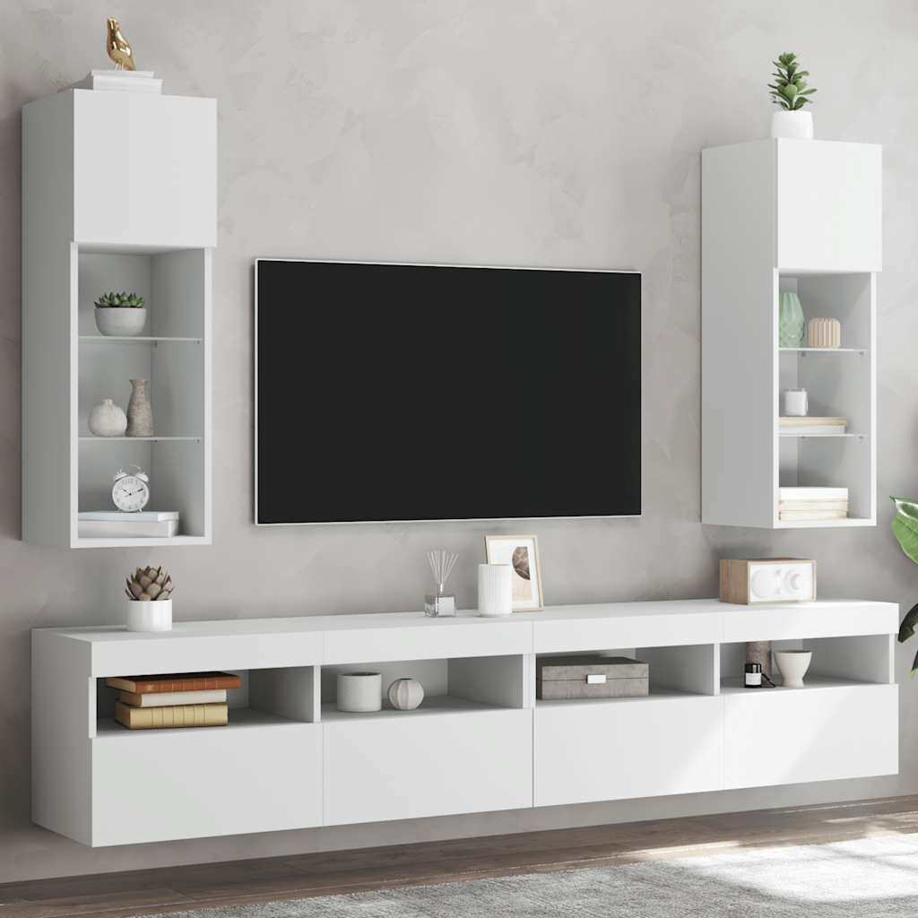 vidaXL ТВ шкафове с LED осветление 2 бр бели 305x30x90 см