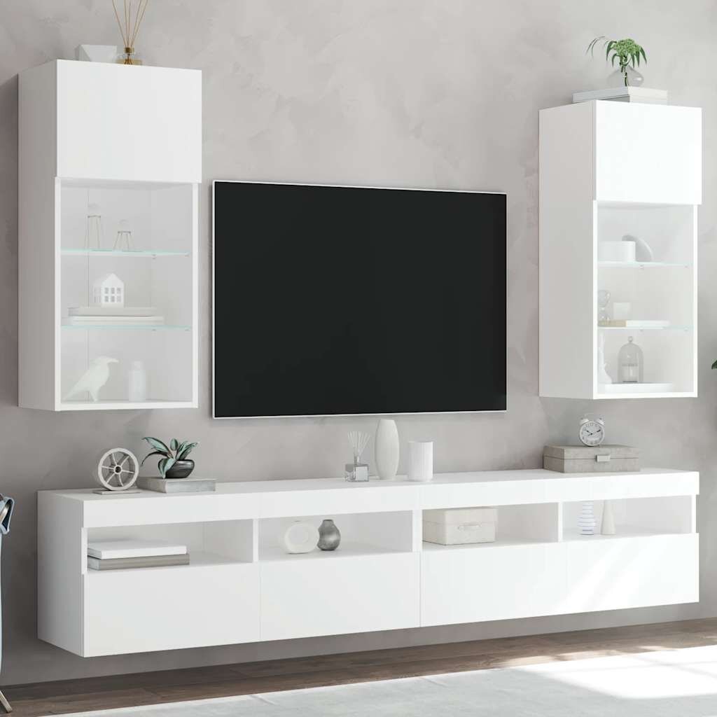 vidaXL ТВ шкафове с LED осветление 2 бр бели 405x30x90 см